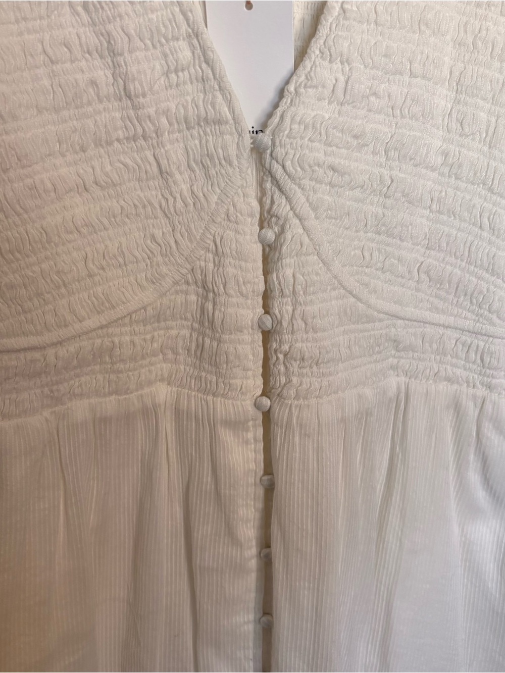 Quince Textured Cotton Smocked V-Neck Midi Dress White Summery - Picture 3 of 14